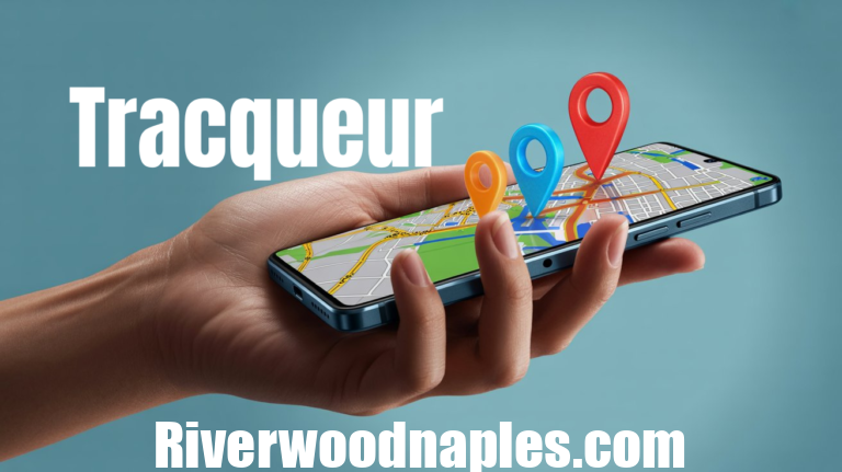 Tracqueur device showing real-time location on a smartphone map
