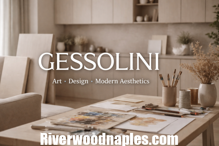 Contemporary artist’s studio with Gessolini-prepared panels, paintbrushes, and minimalist interior design elements