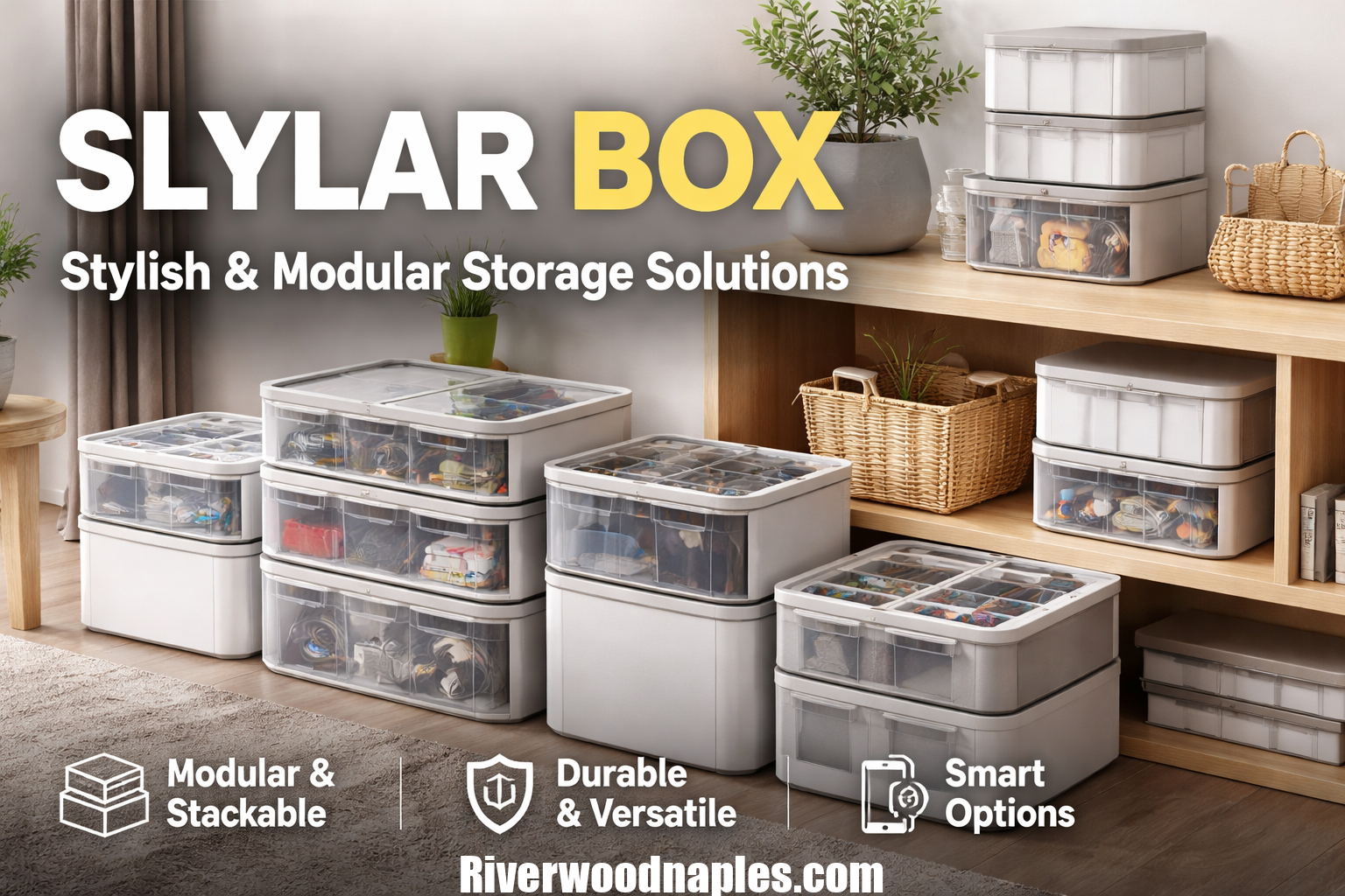 Modern Slylar Box modular storage boxes neatly organized in a stylish home office