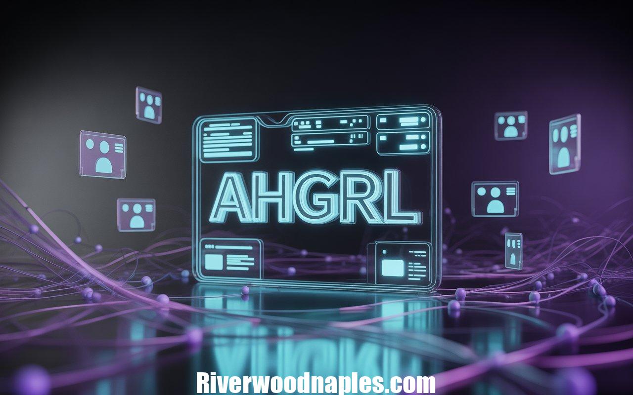 Futuristic digital illustration representing Ahgrl as a modern online identity and branding keyword in a glowing tech environment