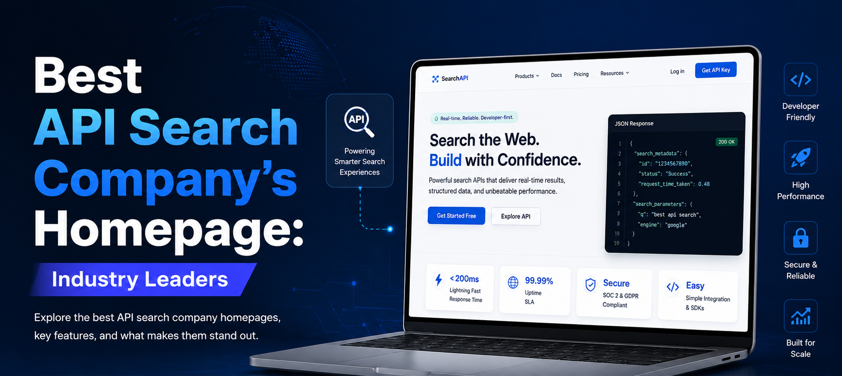 Best API search company’s homepage featuring leading API platforms, modern UI design, and developer-focused search API solutions