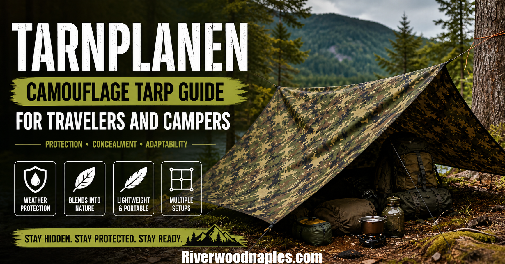 Tarnplanen Camouflage Tarp Setup for Camping and Outdoor Survival